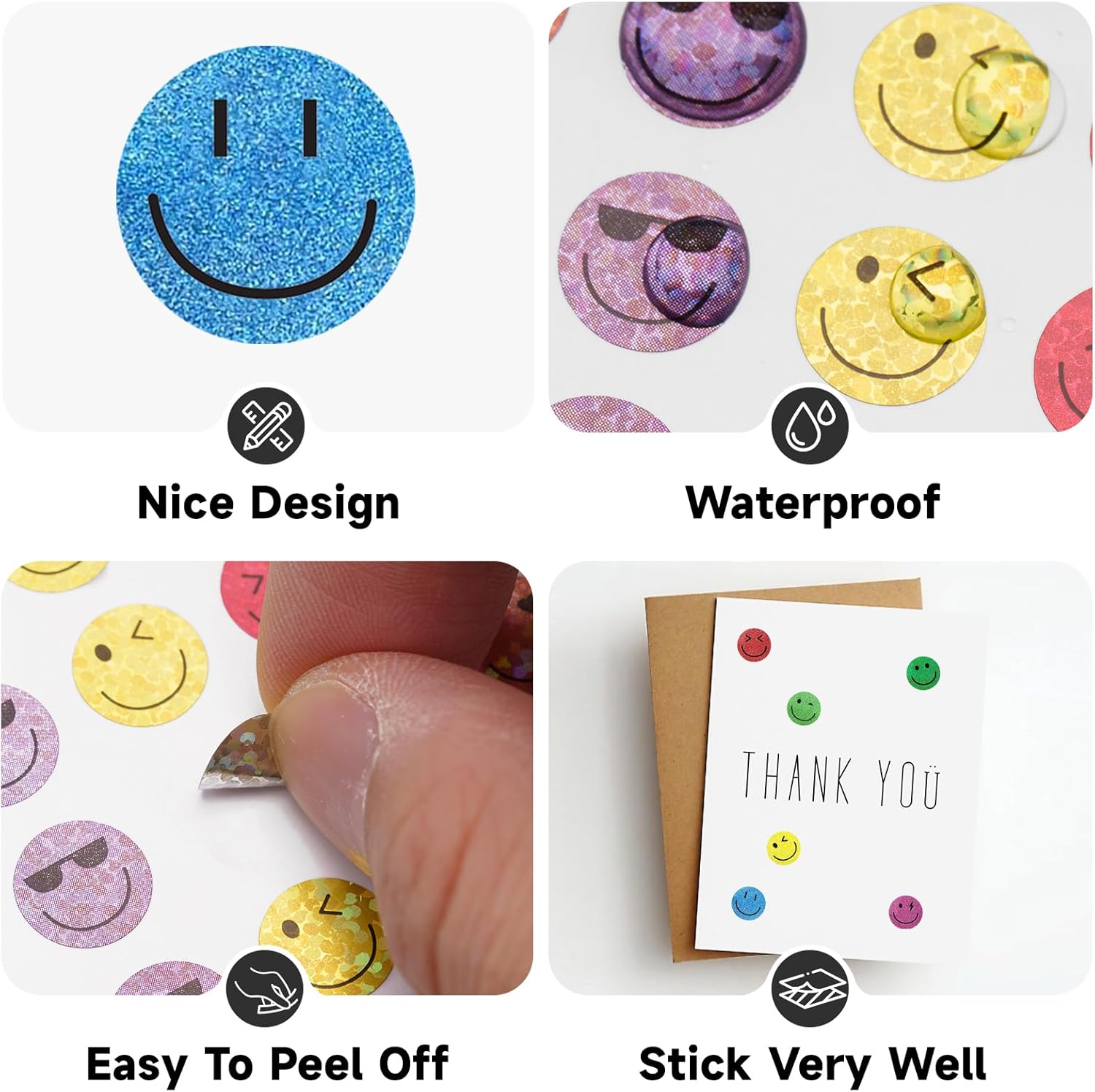 6000Pcs Smiley Face Stickers - 3/8'' Holographic Happy Face Stickers Cute Reward Sticker for Kids Classroom Self Adhesive Positive Incentive Sticker for โ image 3