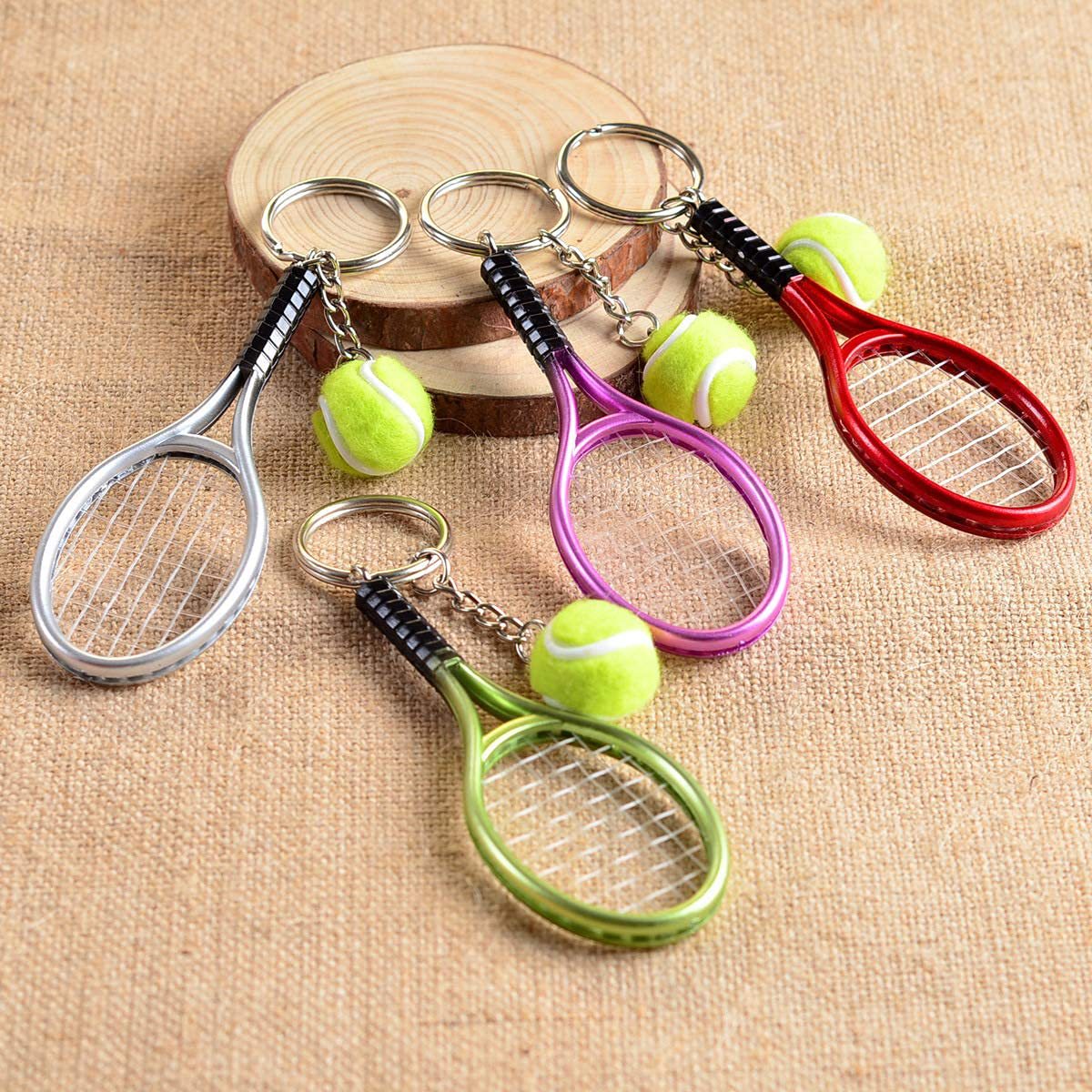 Red Simulation Tennis Racket Keychain – Mini Tennis Racket and Ball Pendant, 3-Pack — image 2