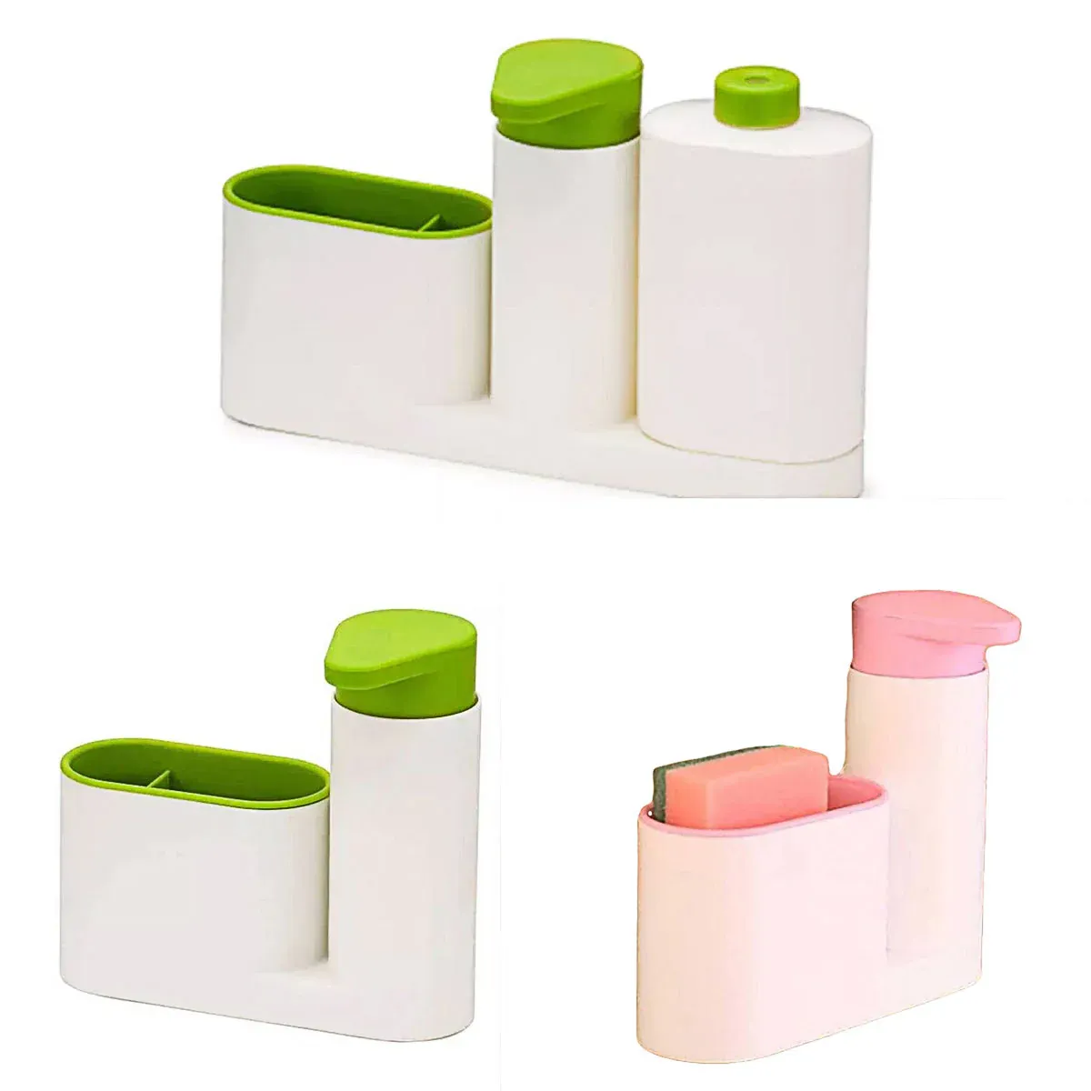 2/3 in 1 Soap Dispenser Organizer Hand Sanitizer Detergent Holder Bathroom Rack - 3-Green — image 2