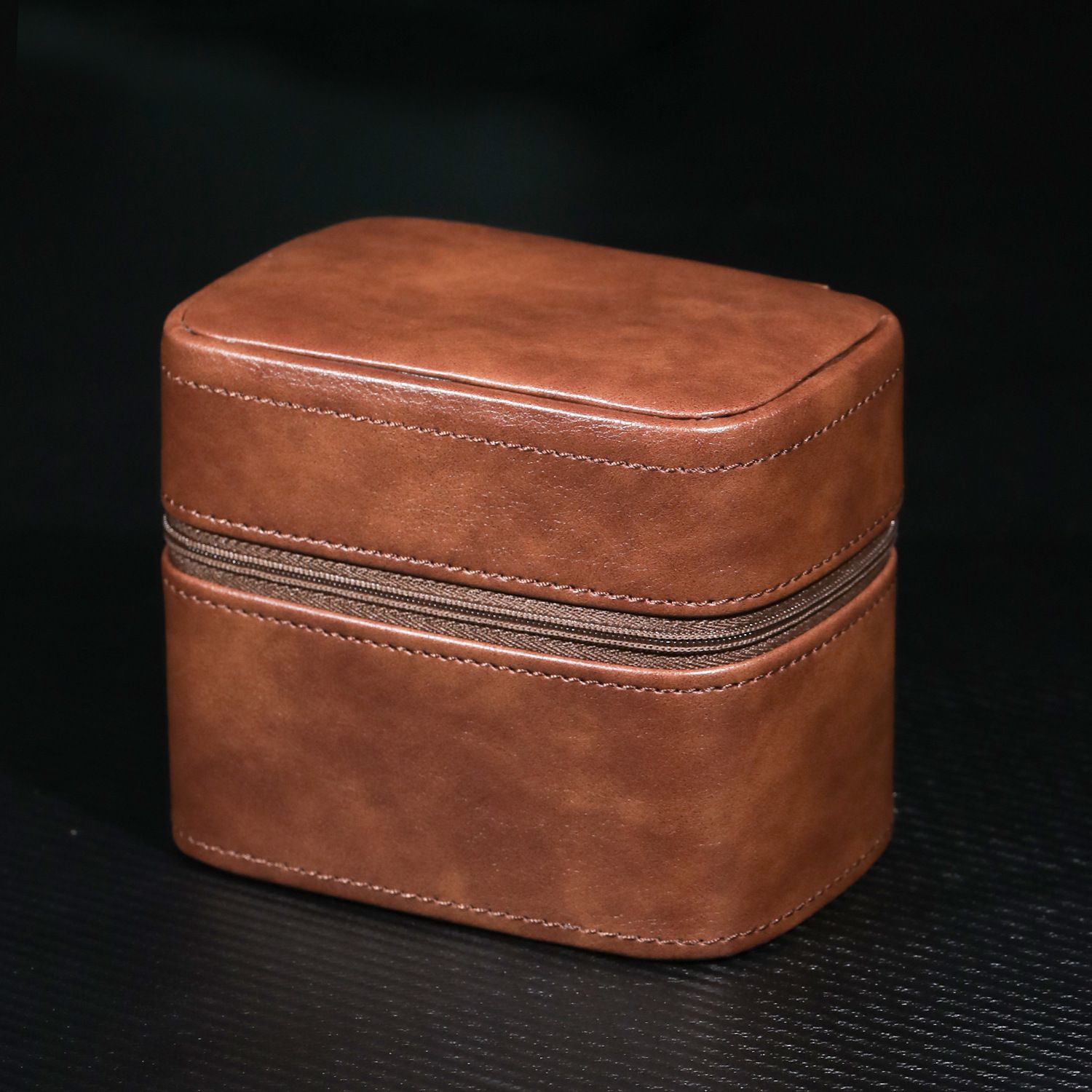 2 slot watch travel case organizer, hard watch travel box with insert for rings, cufflinks, bracelet,organization(Brown) — image 3