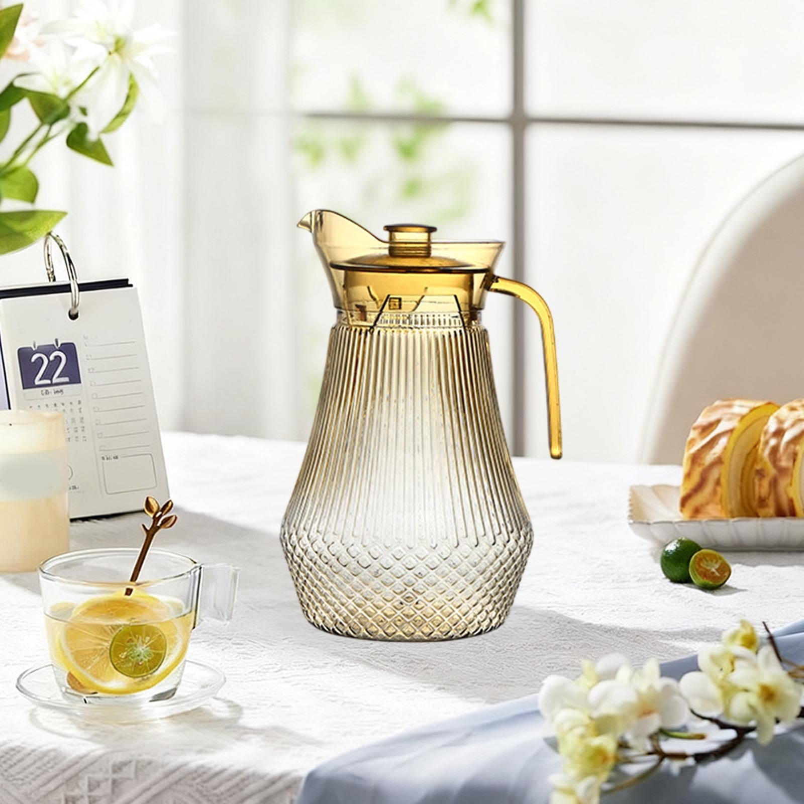 Acrylic Pitcher, Clear Plastic Water Pitchers with Lid and Spout, Iced Tea Pitcher Beverage Containers for Fridge, Juice, Sangria, Lemonade, Shatter-proof — image 4