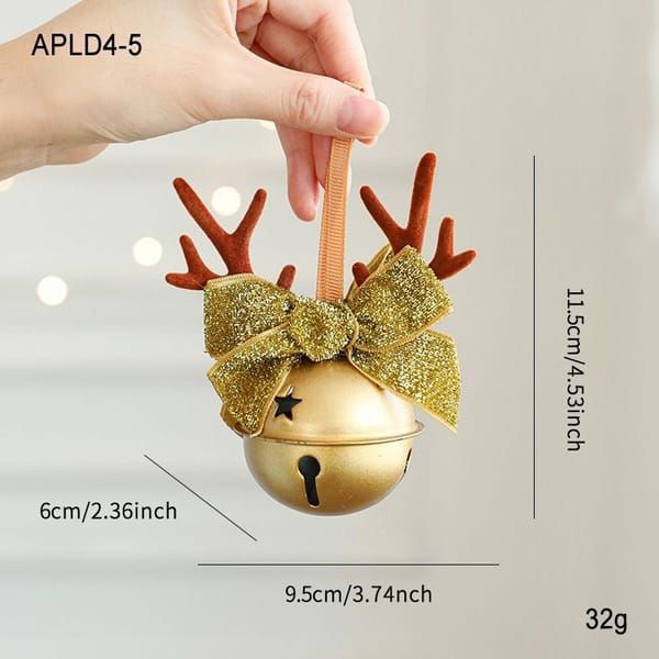 Elegant Vintage Metal Christmas Bell Floral Decor, Red Gold Tone Holiday Scene Ornament APLD5-2 — image 3