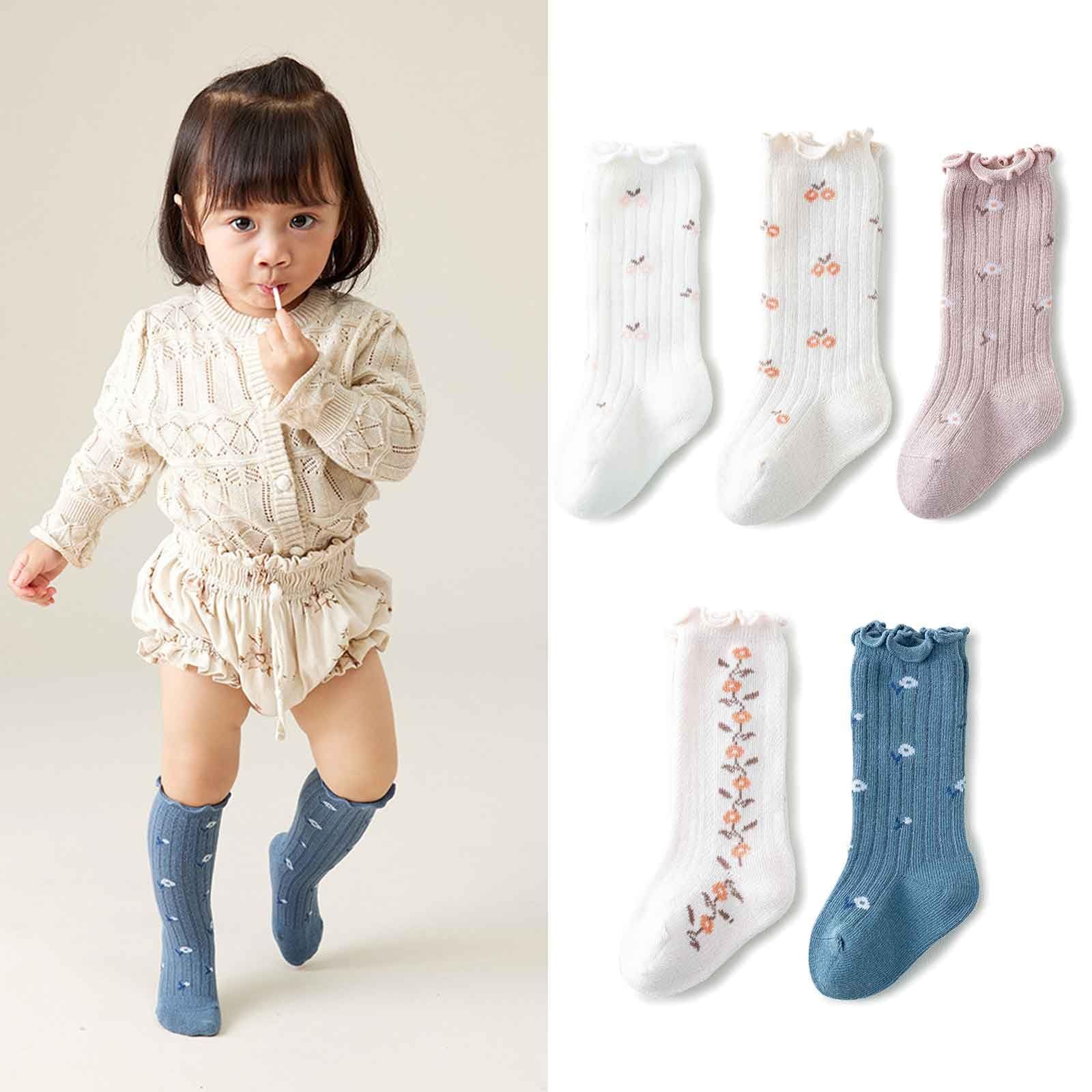 5 pairs Cotton Baby Knee High Socks Girls Boys Newborn Infants Long Socks Ruffled Socks Soft Breathable Knee-High Socks — image 3