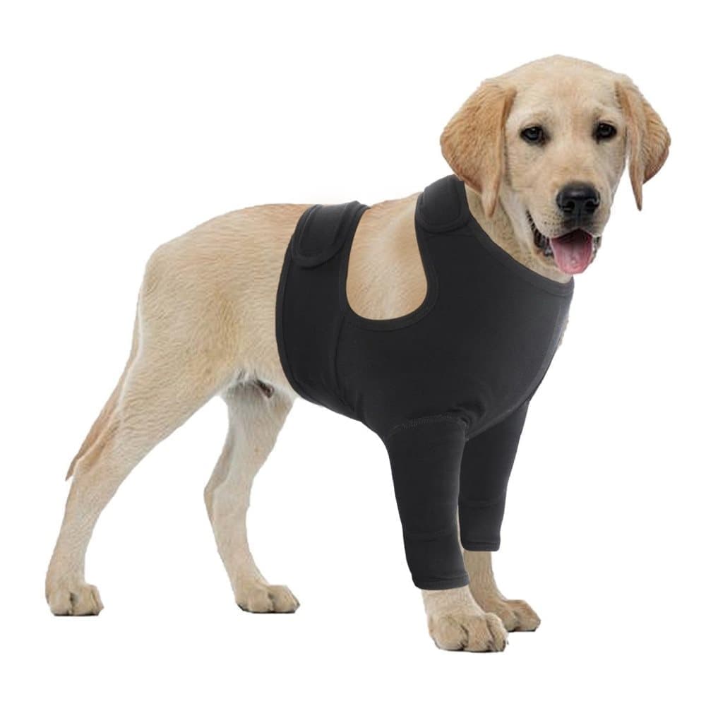 2XL Dog Breathable Elastic Elbow Protection, Black, Post-Surgery Foreleg Guard to Prevent Licking and Biting