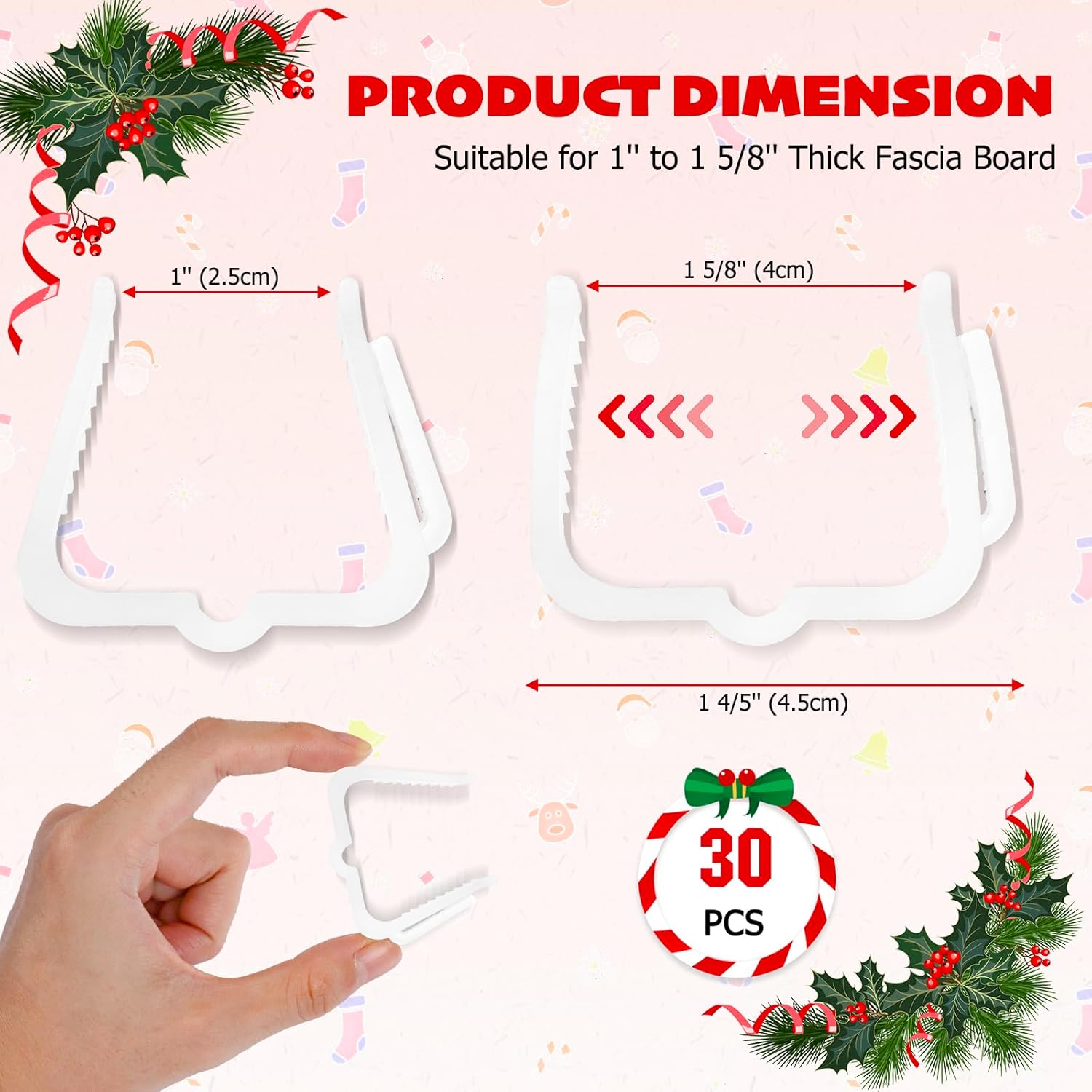 Christmas Light Hanger Clips, Fascia Board Clips, Deck Banister Light Clips, Plastic Holiday Light Clips for Christmas Fascia Board Roof Gutter Fence Eave — image 5