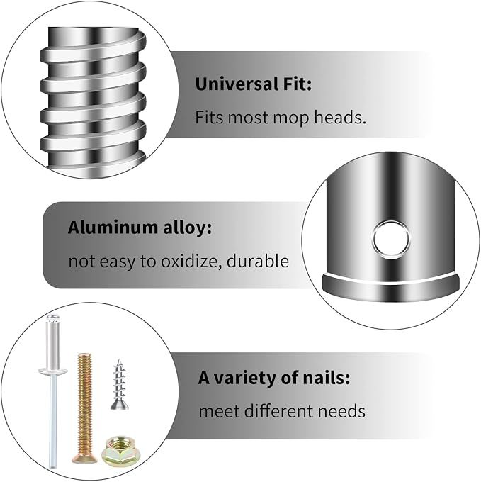 2 Pcs Threaded Tip Replacement, Ultra Tip Repair Kit Metal Threaded Handle Tips for 1" Wood or Metal Poles Handle Replacement Extension Pole Adapter โ image 3