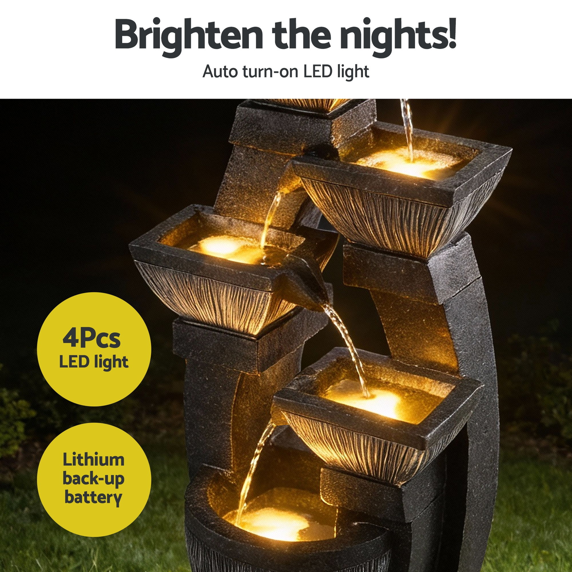 Gardeon Solar Fountain Water Feature Outdoor Fountain Indoor 5-Tier Bowl Cascading Grey โ image 5