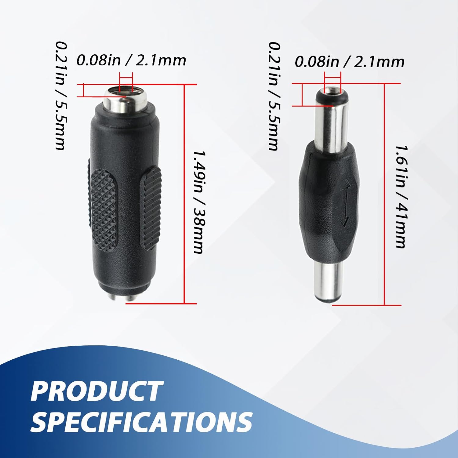 8Pcs 12V DC 5.5 × 2.1mm Female to Female Power Connector Adapter & DC 5.5 × 2.1mm Male to Male Power Plug Jack Connector for Led Strip Light CCTV Camera — image 2