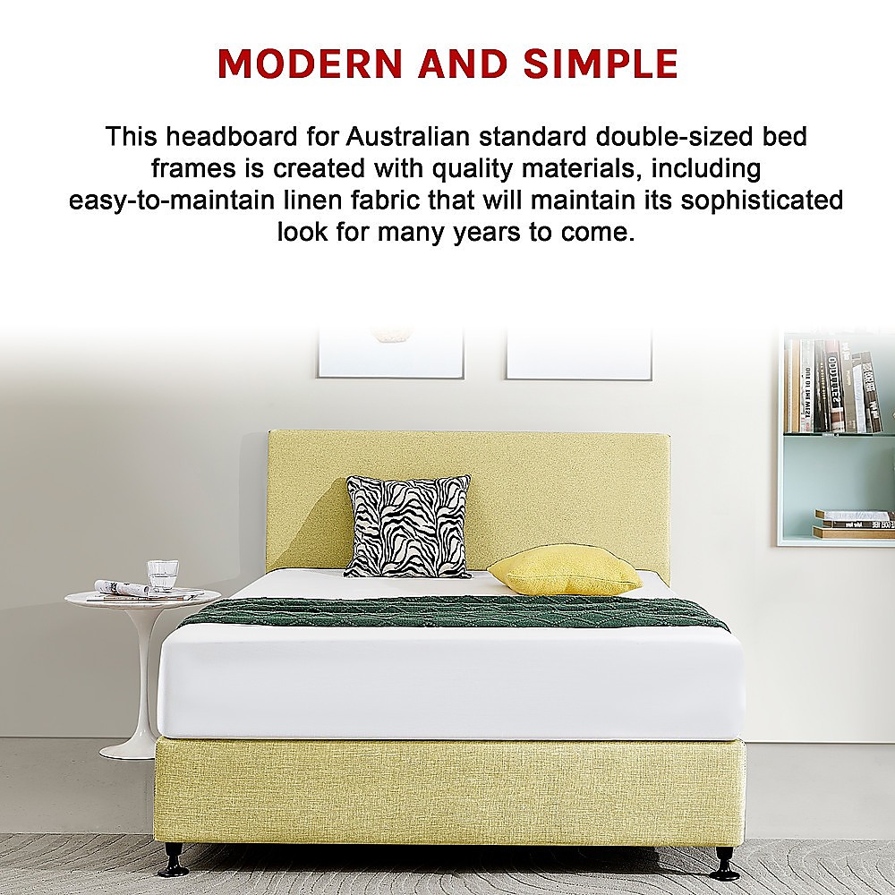 Linen Fabric Double Bed Deluxe Headboard Bedhead - Sulfur Yellow โ image 5