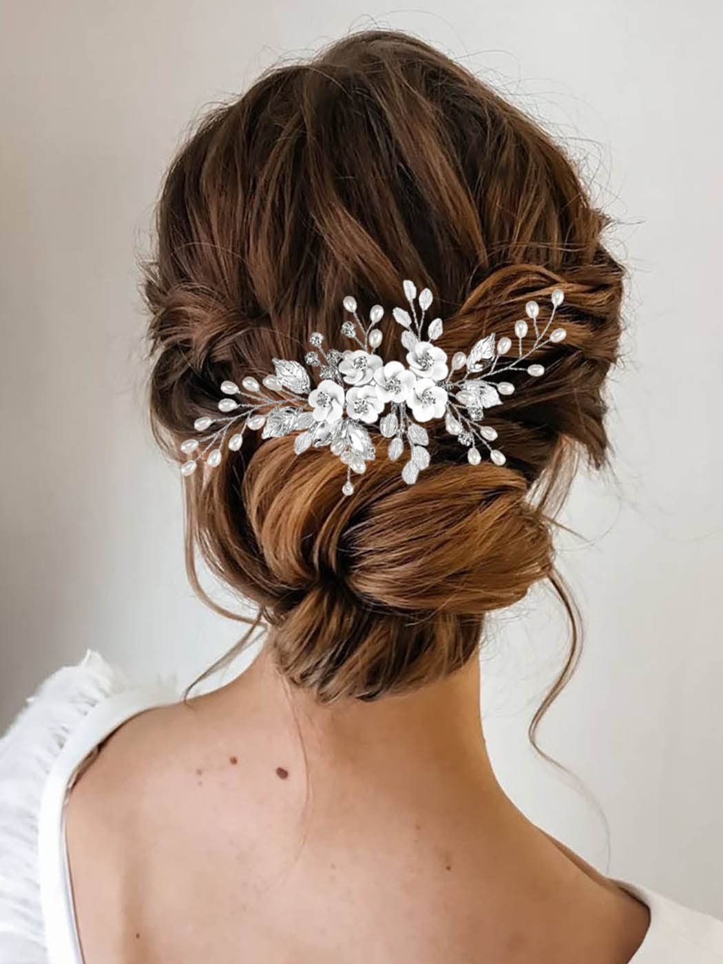 Flower Bride Wedding Hair Comb Leaf Bridal Headpiece Pearl Hair Accessories Crystal Hair Piece Jewelry for Women and Girls — image 4
