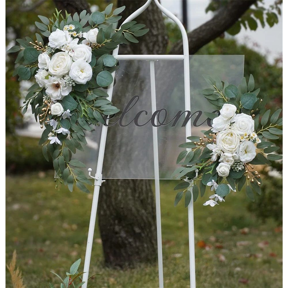 Faux Arch Flower Swag Set of 2 for Wedding Welcome Signs Floral Swag Wedding Reception Ceremony Signs Decor (White) — image 2