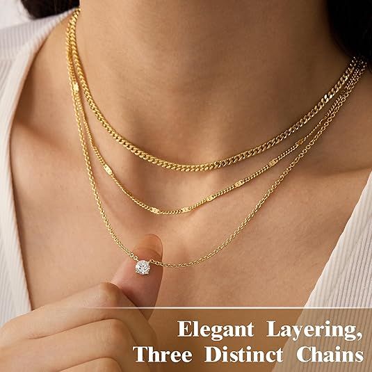 Golden Layered Zircon Necklace Set - Multi Strand Chain Choker with Pendant and Bar Accents Fashion Jewellery — image 2