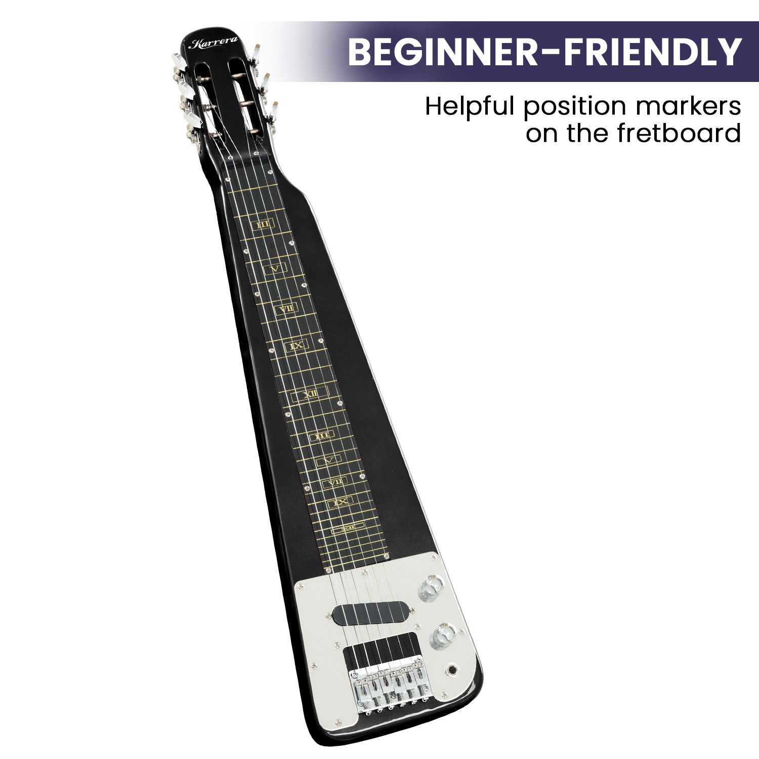 Karrera 29in 6-String Lap Steel Hawaiian Guitar - Black β image 6