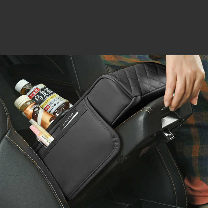 GT-6 Embroidery Wine Red,Multifunctional Car Armrest Storage Box Cushion - Universal Fit with Cup Holder and Tissue Dispenser โ image 2