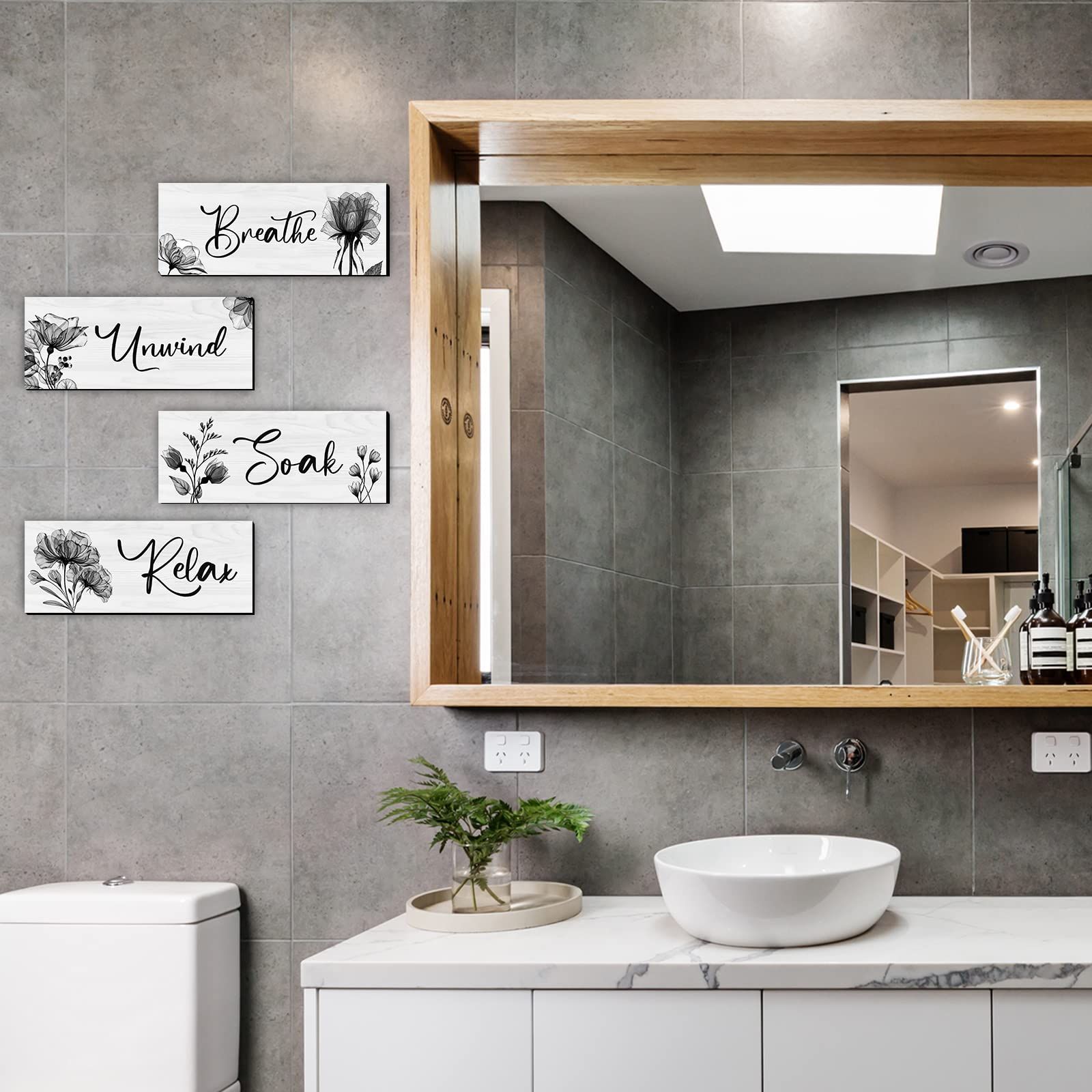 4 Pieces Bathroom Wall Art Rustic Farmhouse Decor Sign Relax Soak Unwind Breathe Wood Hanging SignBathroom Laundry Decor — image 3
