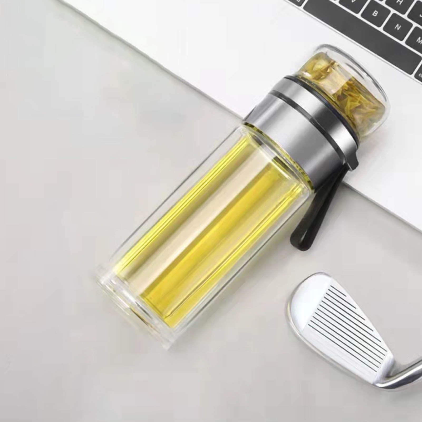 Glass Transparent Tea Bottle Portable Tea Water Bottle Tea and Water Separation Bottle Steel Color — image 5