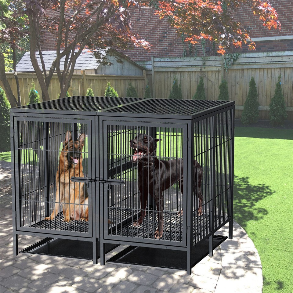 Giant Dog Cage Indoor Outdoor Super-Hard Metal Kennel Pet Playpen W Tray&Divider — image 4