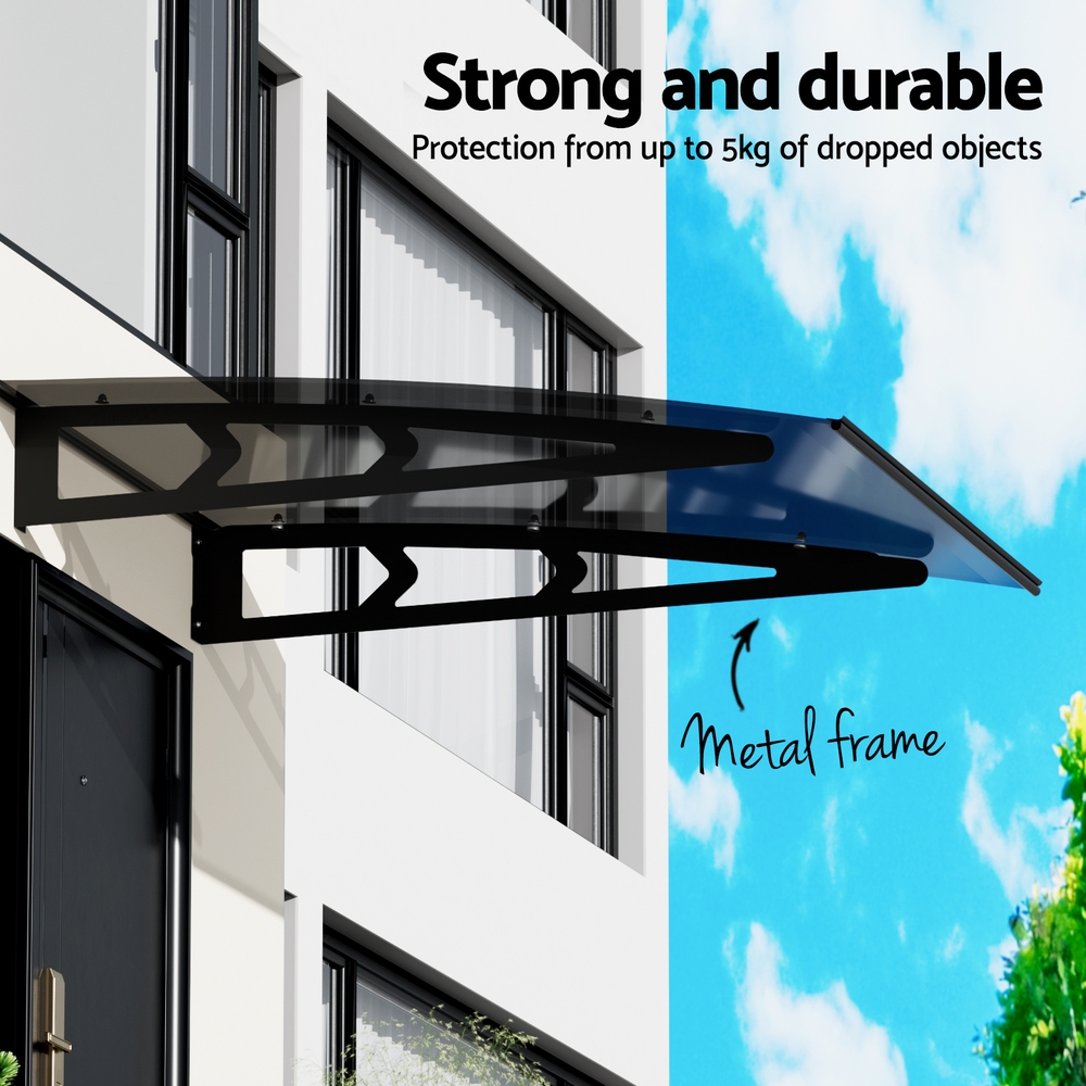 Instahut Window Door Awning Canopy 1mx1m Grey Solid Sheet Metal Frame — image 4