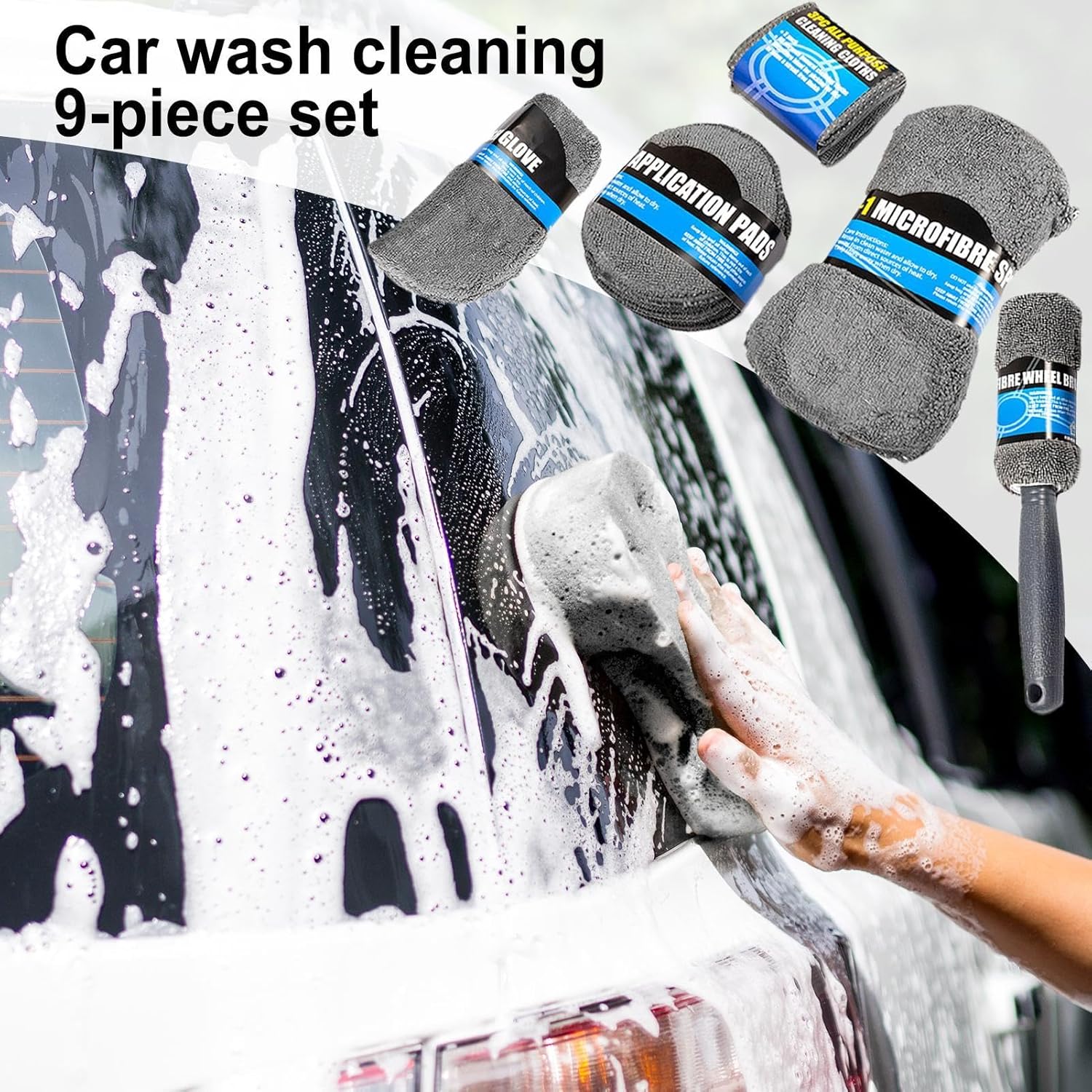 Car Cleaning Sponge Towel Brushe Set 9Pcs Car Wash Kits Cleaning Tools Set โ image 6
