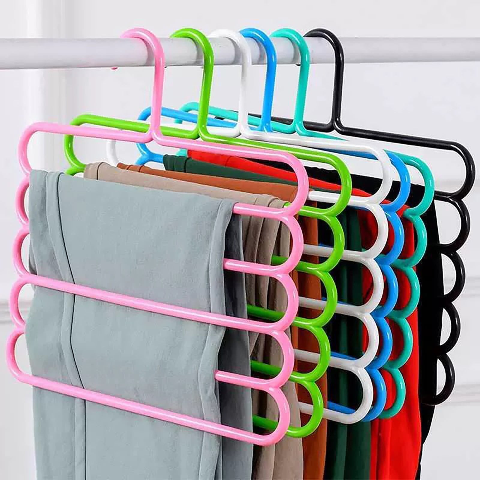 Pants Hanger5 Tier Hanger Non Slip Clothes Hanger for Closet Organizer Space Saving Hangers for Pants Jeans Scarf Trouser Tie Towel Clothes, Multifunctional — image 4