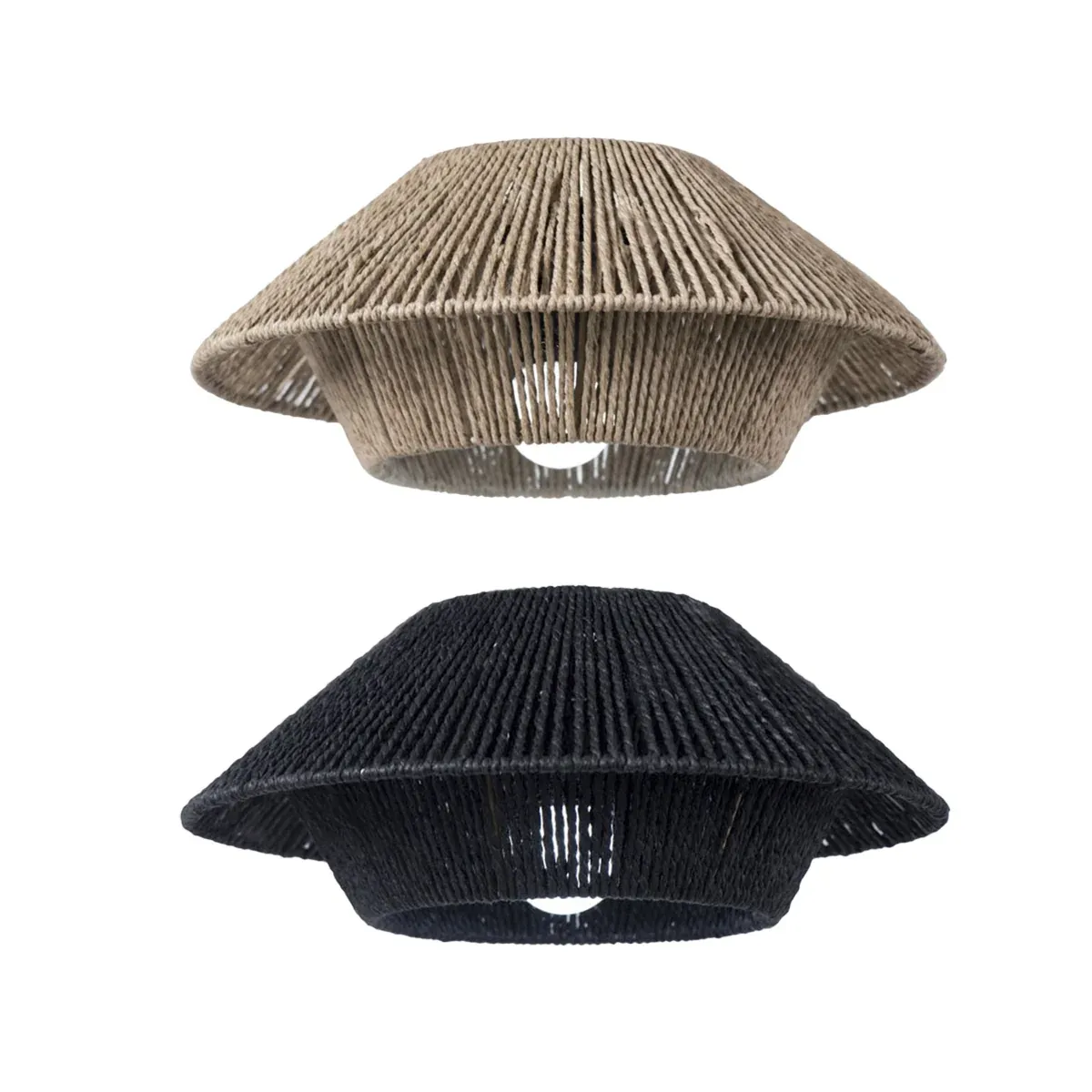 Hand Woven Paper Rope Pendant Lampshade Boho Rattan Style - Black — image 3