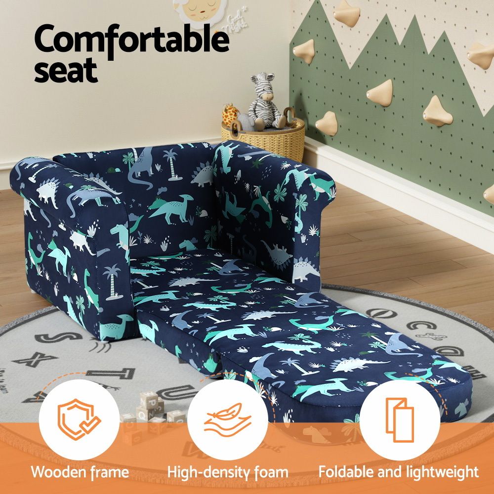 Keezi Kids Sofa 1 Seater Children Flip Open Couch Lounger Armchair Dinosaur Navy โ image 5