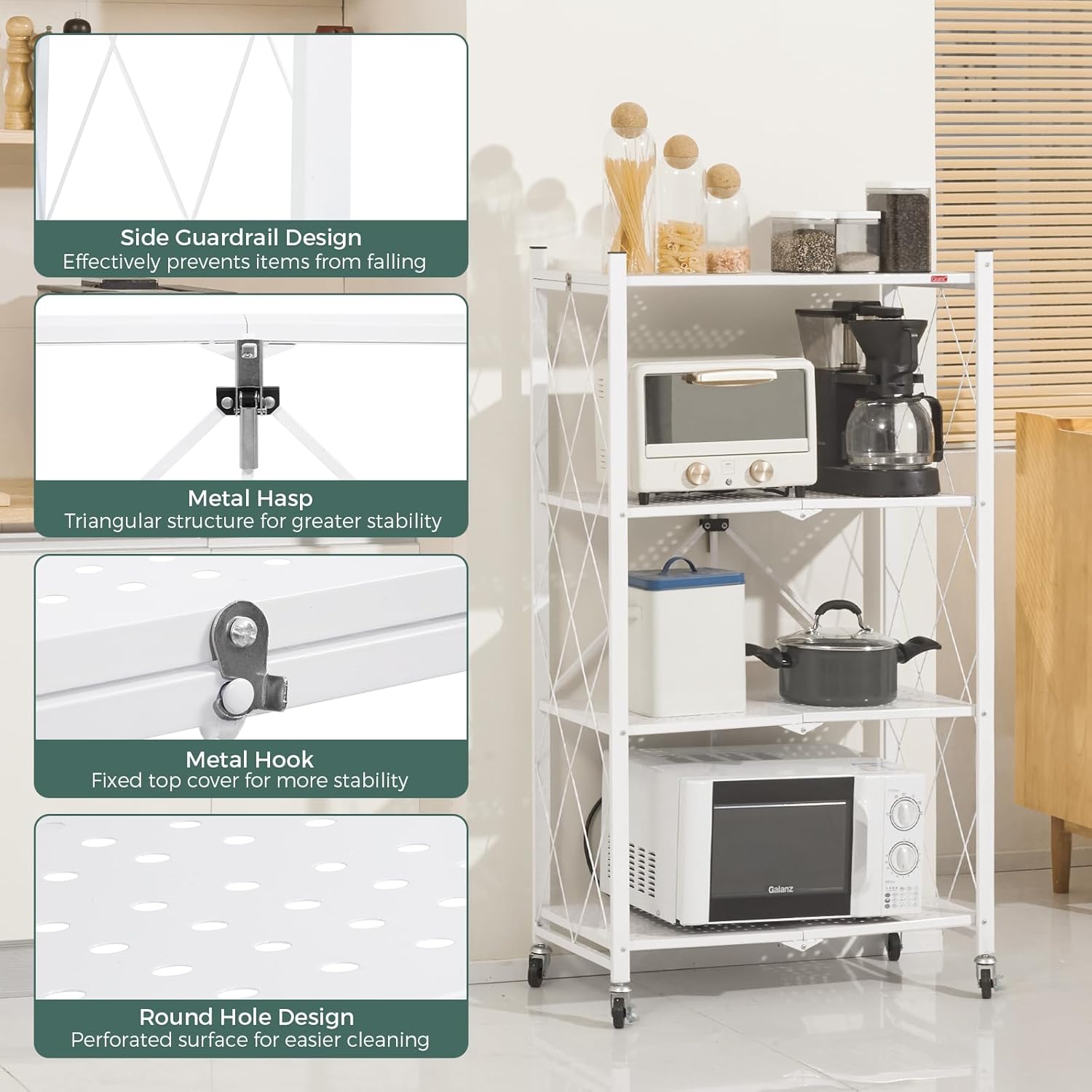 CARLA HOME 5-Tier Foldable Storage Shelf with Wheels for Kitchen, Garage, Pantry or Basement (White) — image 5
