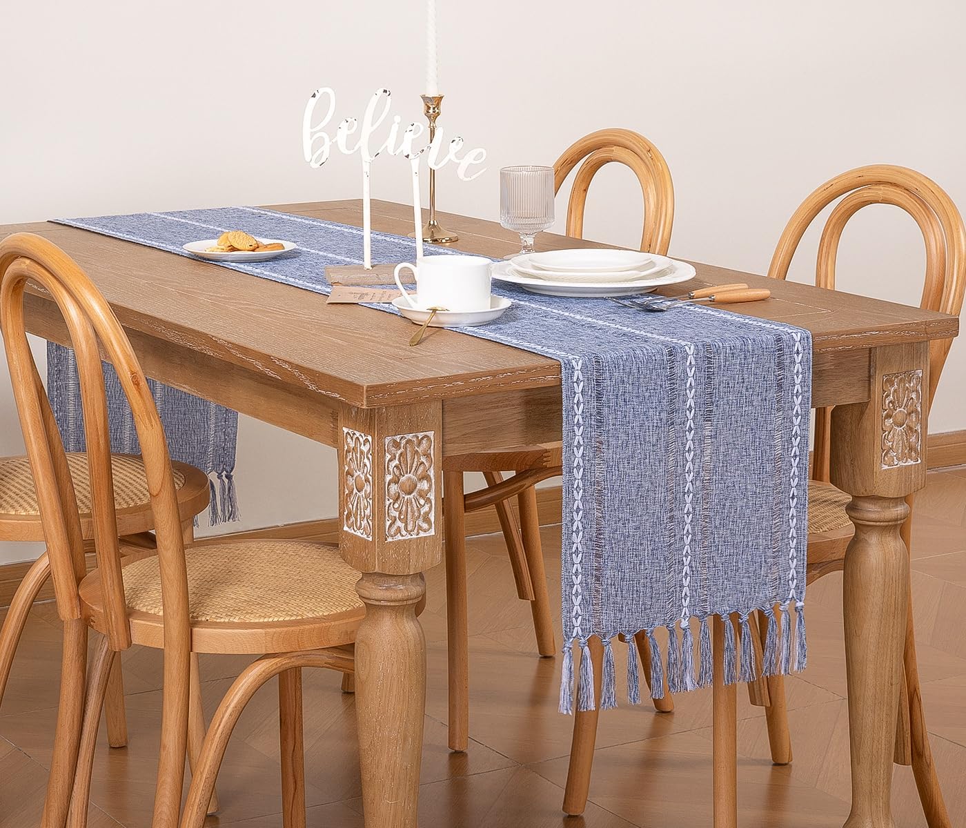 Farmhouse Table Runner 108 inches Macrame Woven Coffee Table Runner Cotton Rustic Fall Thanksgiving Table Runner with Tassels for Boho Home Decor Living Dining โ image 4