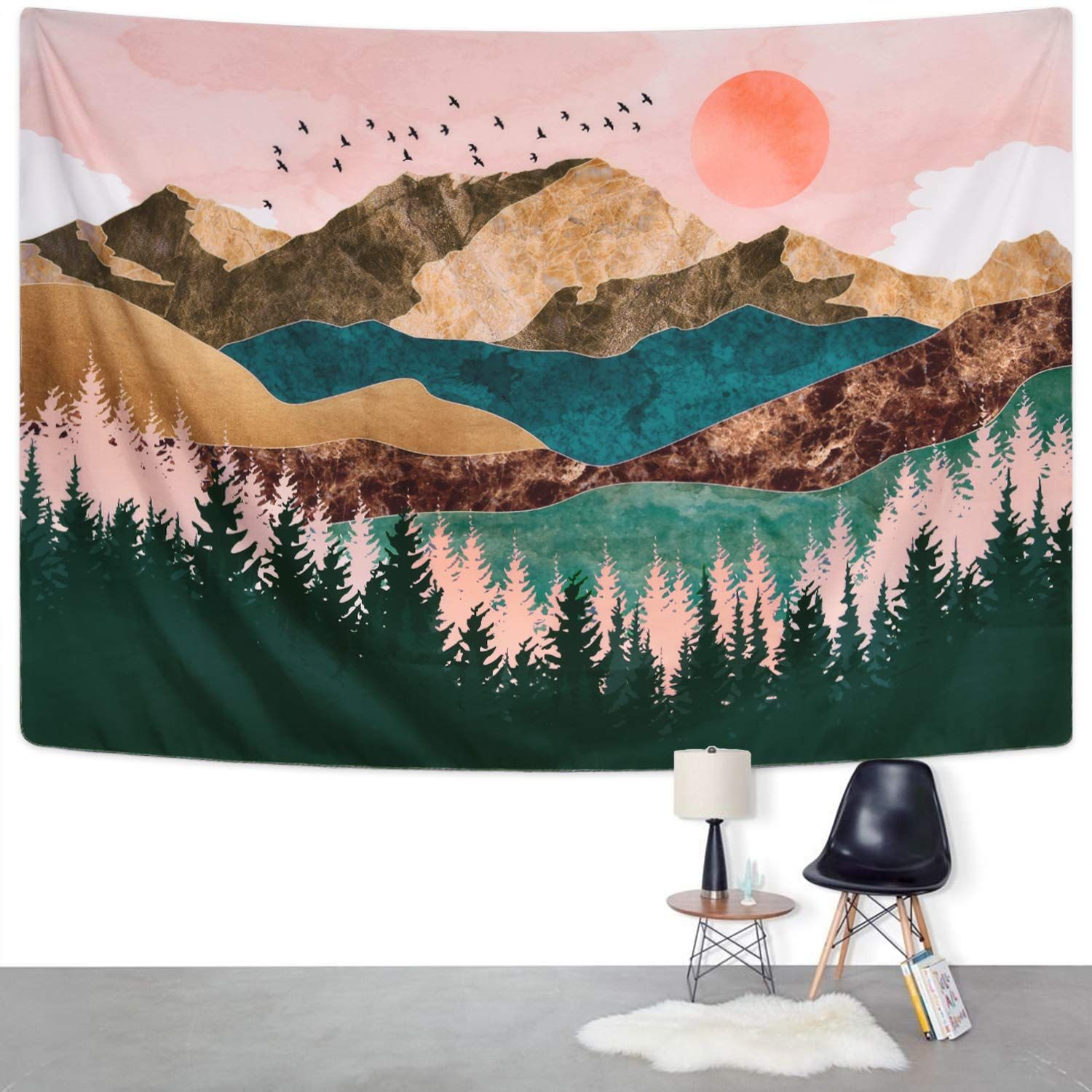 Mountain Tapestry Forest Tree Tapestry Sunset Tapestry Nature Landscape Tapestry Wall Hanging for Room — image 3