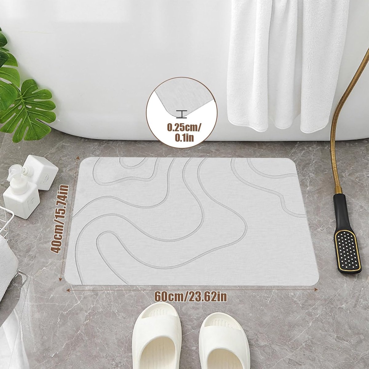 Absorbent Bath Mat - 40 × 60 cm - Diatomaceous Earth Bath Mat - Non-Slip Diatomite Mat - Non-Slip Shower Mat - Bathroom Mat - Toilet Mat - non-slip bath mat — image 5