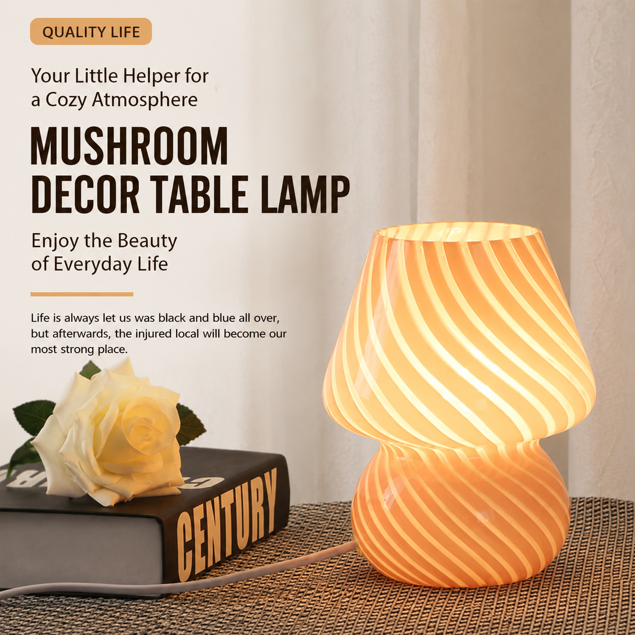 Blue Striped Retro All Glass Mushroom Table Lamp - American Style Creative Bedside Nightstand Ambient Light, AU Plug with 3-Color Switching — image 2
