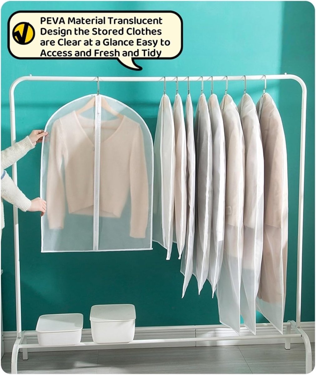 5-piece - Garment bag - dust cover - clothing storage bag - central zipper - storage accessories - suitable for wardrobe storage and travel - white - 60*120 cm — image 5
