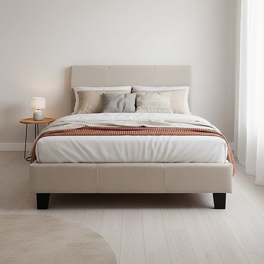 King Single Linen Fabric Bed Frame Beige โ image 3