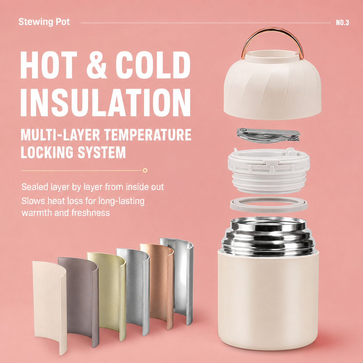 White 850ml Thermal Food Jar with Spoon Portable Insulated Lunch Container Vacuum Soup Cup Leakproof Food Flask for Office Travel Camping Stew Rice โ image 3