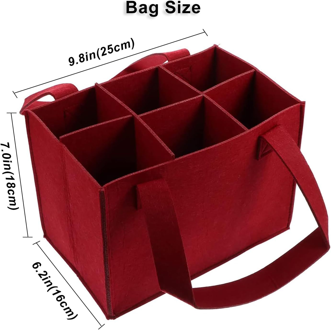 6 Bottle Wine Carrier with Divider Felt Wine Storage Tote Bag, Portable Reusable Wine Travel Bag with Handle for Travel Camping Picnic Party (Red) โ image 5