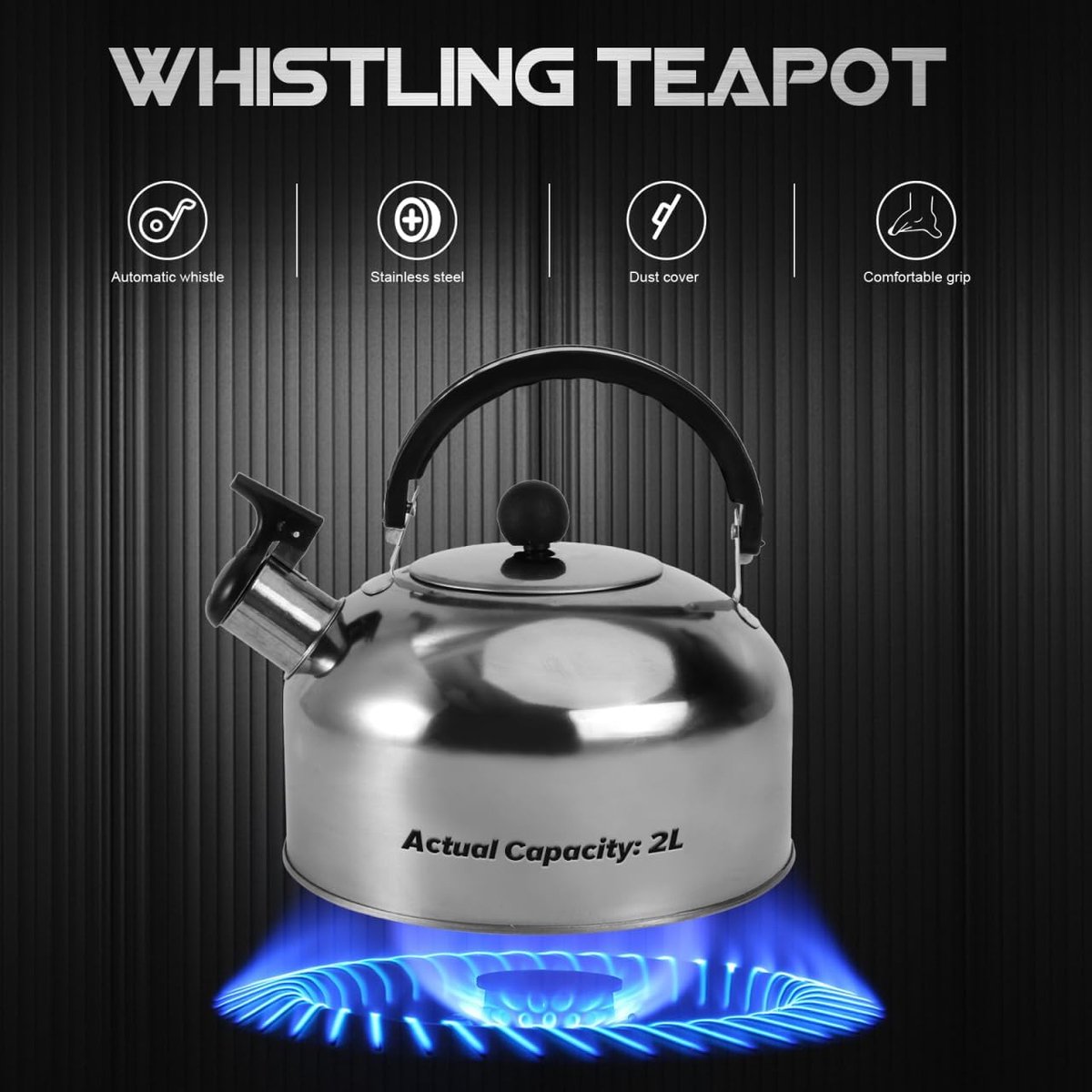 Whistling kettle - Food-grade stainless steel - Boils water quickly - 2-liter coffee maker - With insulated handle - Suitable for camping — image 3