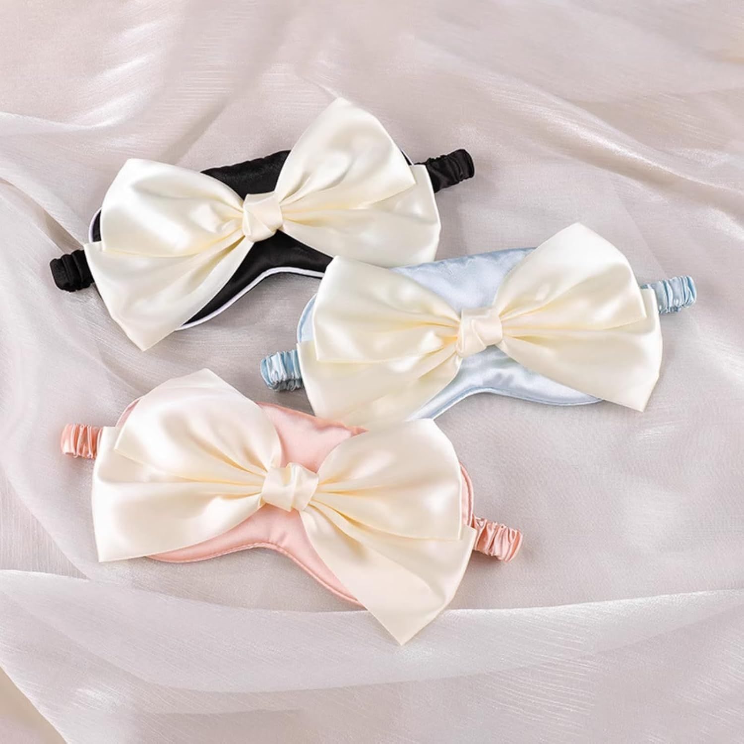 Cute Bow Satin Eye Mask for Women Girls, Breathable Cooling Nap Sleep Cover for Summer Dorm Essentials (Blue) โ image 5