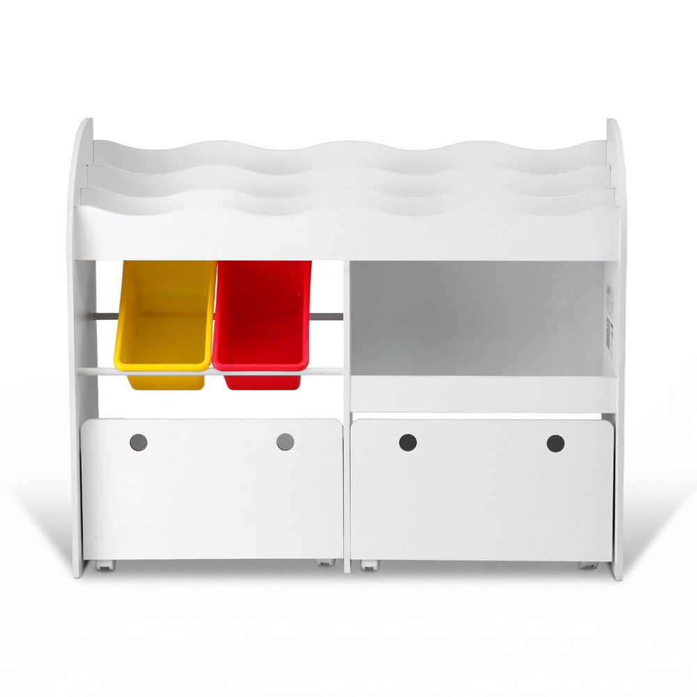 Keezi 3 Tiers Kids Bookshelf Storage Children Bookcase Toy Box Organiser Display White โ image 4
