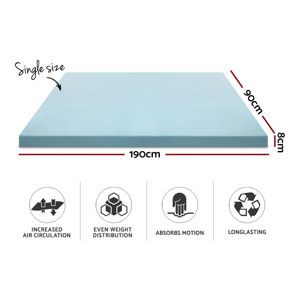 Giselle Bedding Memory Foam Mattress Topper Cool Gel 8cm Single — image 2