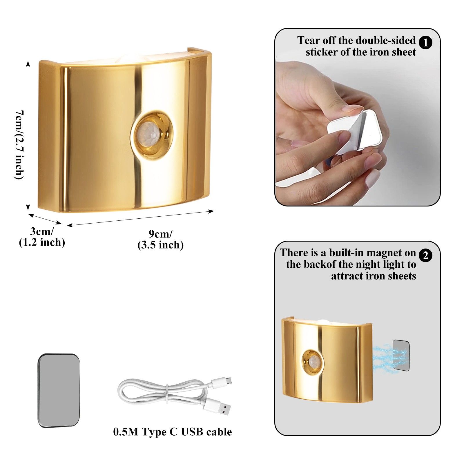 1PCS Induction wall lamp with three-color stepless dimming, 120° auto shut-off, USB rechargeable magnetic installation. Smart motion-sensing LED wall lamp — image 5