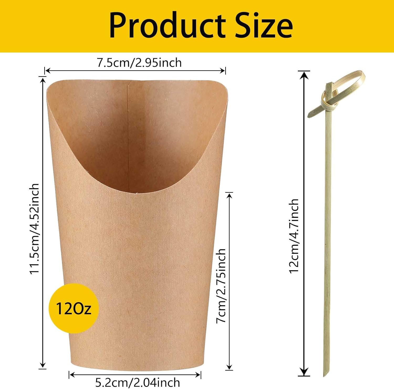 Charcuterie Cups with Cocktail Picks, 12 OZ Paper Appetizer Cups 24 Pcs with 4.7 Inch Bamboo Knot Skewers 100 Pcs, French Fries Holder Cones Brown, Party — image 5