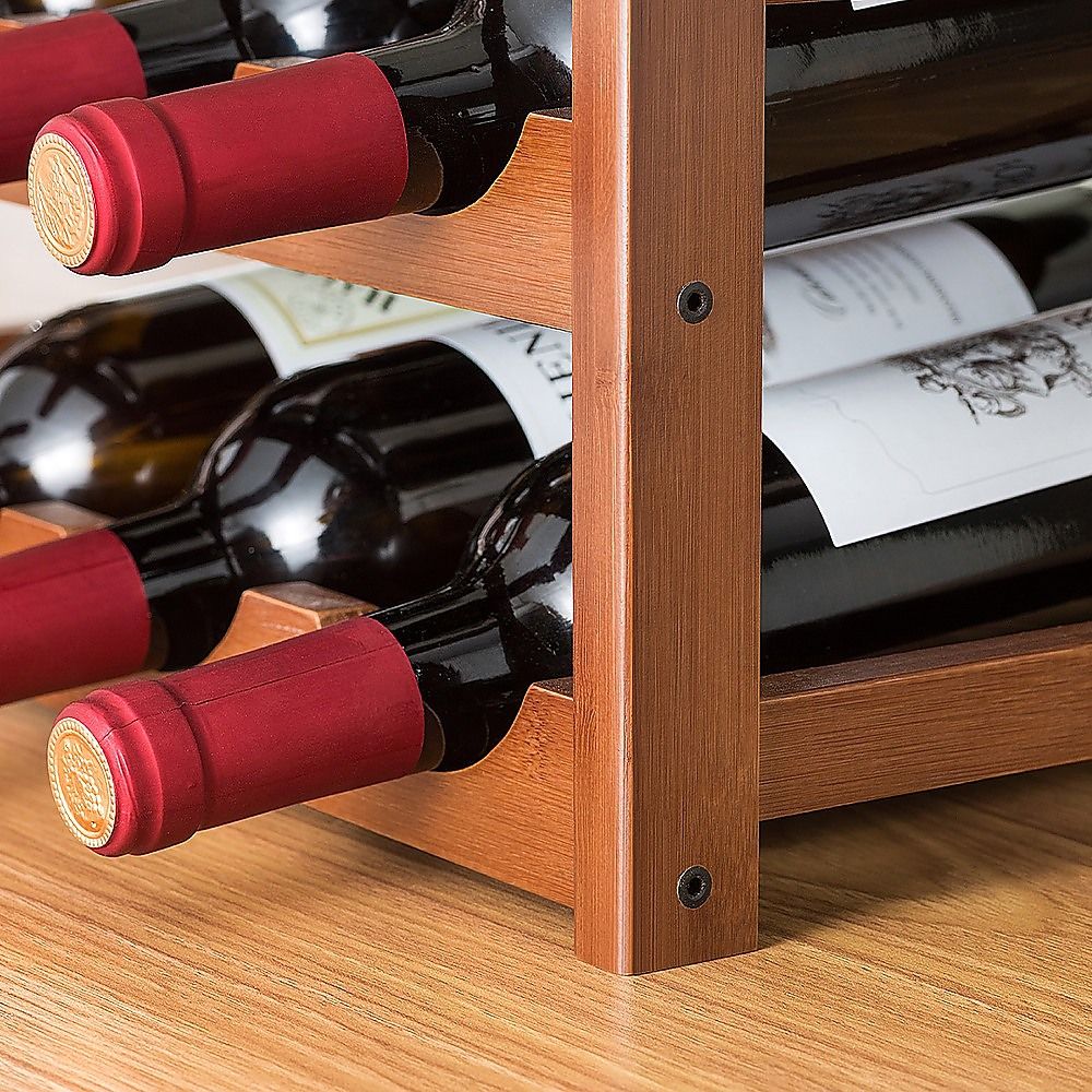Bamboo Wine Rack Free Standing 15 Bottles with 6 Glasses Holder Storage in Brown โ image 5