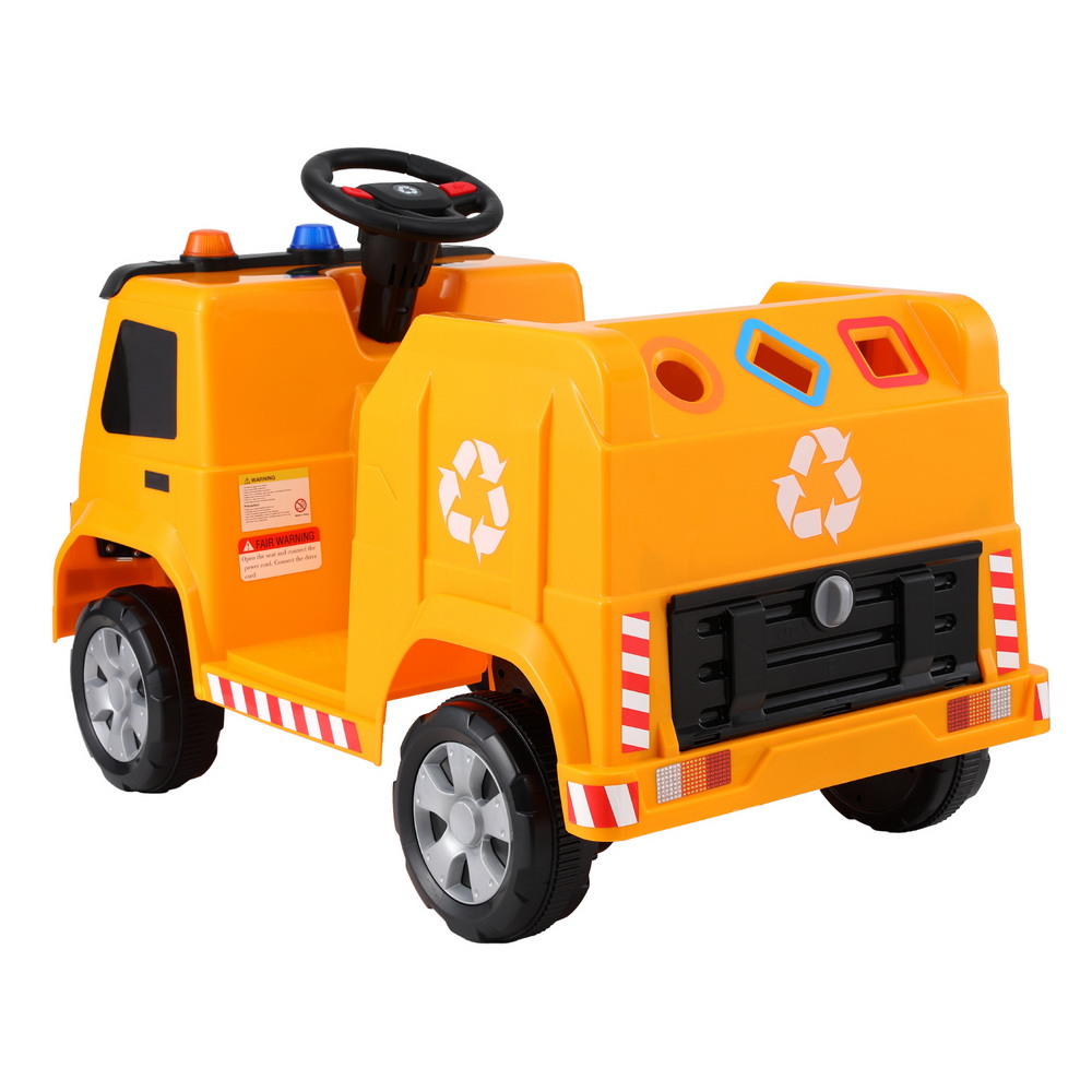Rigo Kids Ride On Car Garbage Truck Police Light 12V Electric Toys Cars Yellow — image 3