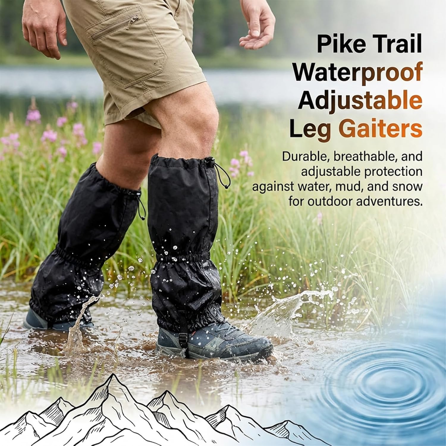 1Pair Adjustable Leg Gaiters - Lightweight Waterproof Leg Guards for Men & Women - Anti-Mosquito Bites Gators for Hiking Boots - Hiking Essentials for Hunting — image 2