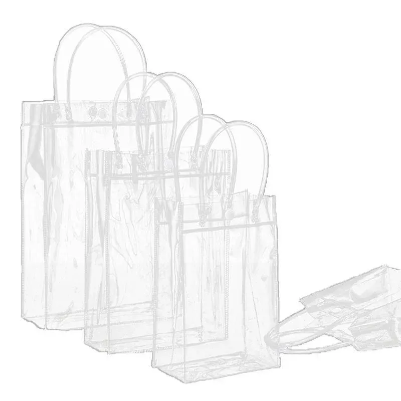 100x PVC Transparent Gift Tote Bag with Snap Button for Packaging - 13 × 15 × 7cm — image 3