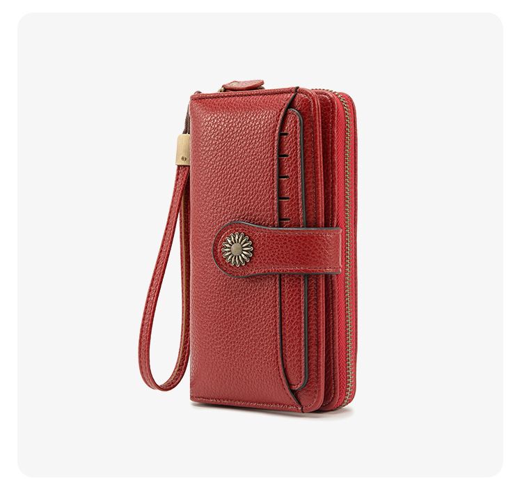 Dark Red Women's Long Zipper Wallet with Wristlet – Multi-Card Slots, Phone Compartment & Coin Pocket (200g) — image 4