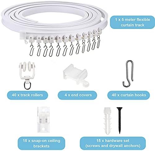 lexible Bendable Ceiling Curtain Track, 9.8t/16.4t(5m), Ceiling Mount or Curtain Rail with Track, Room Divider(5 m,White) — image 5