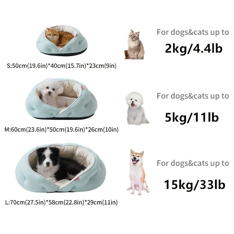 Semi-Enclosed Pet Bed with Plush Comfort and Anti-Slip Base – Ideal for Cats and Small to Medium Dogs Seeking a Cozy, Secure Sleep Spot for All Seasons (L — image 3