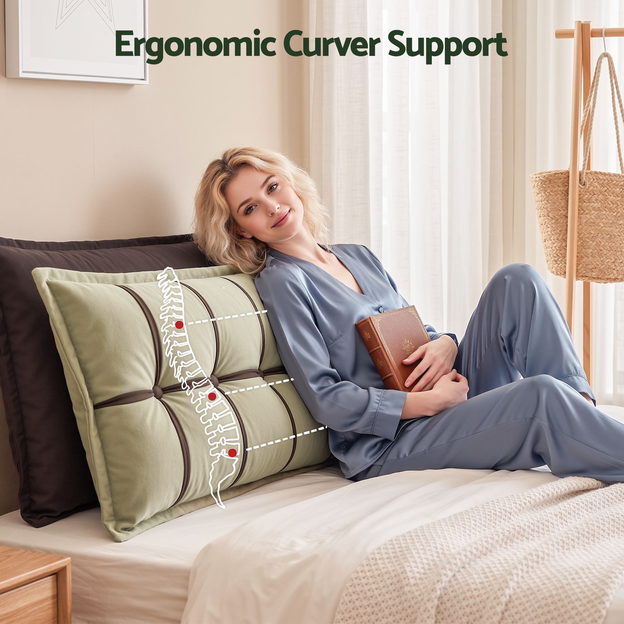 Giselle Bedding Headboard Pillow with Double-Layer Storage Wedge Reading Backrest with Adjustable Filling, Chenille Bed Rest Cushion for Daybed, Dorm, and RV โ image 4