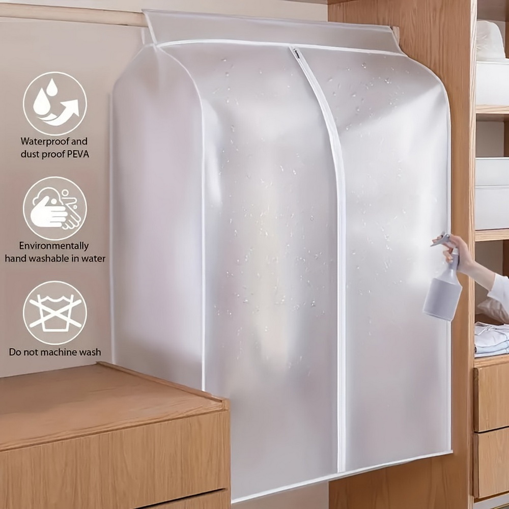 90cm Clothes Dust Cover Wardrobe Cloth Cover Clothes Storage Bag For Garments Suits Dresses Coats — image 4